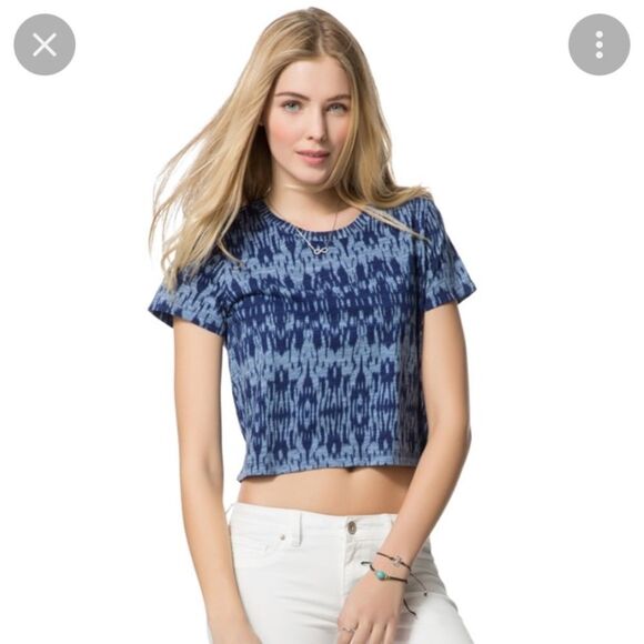 Aeropostale Blue and White Crop Tee - Picture 1 of 8